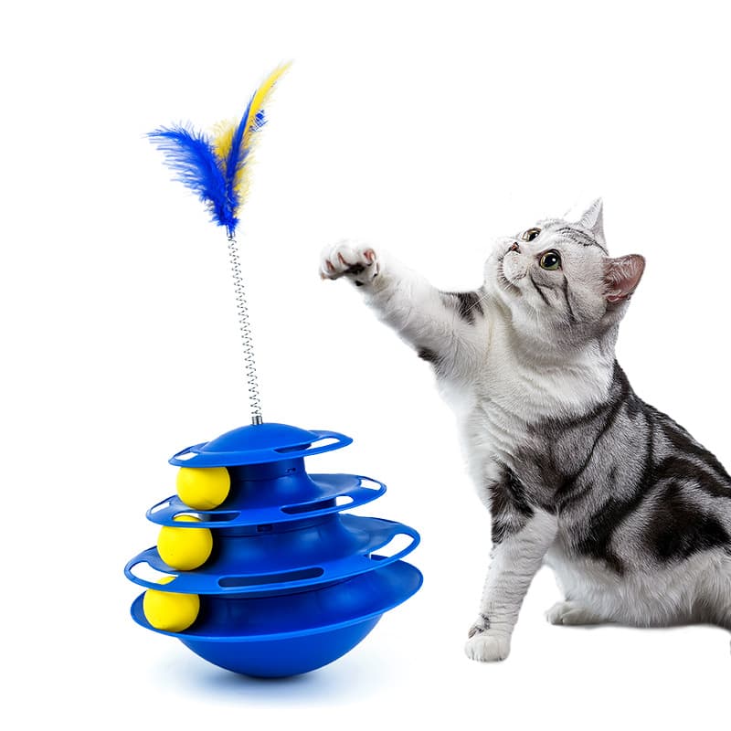 猫 おもちゃ 転がる玉を追いかける三層タワー型猫じゃらし