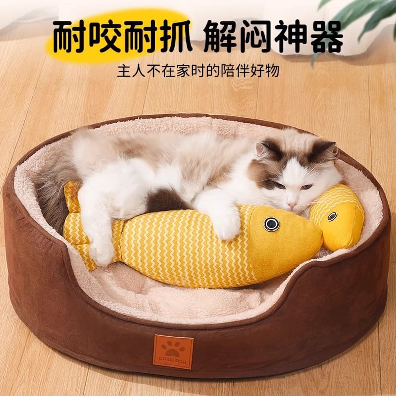 猫 おもちゃ 波模様布製魚形抱き枕けりぐるみ三点セット