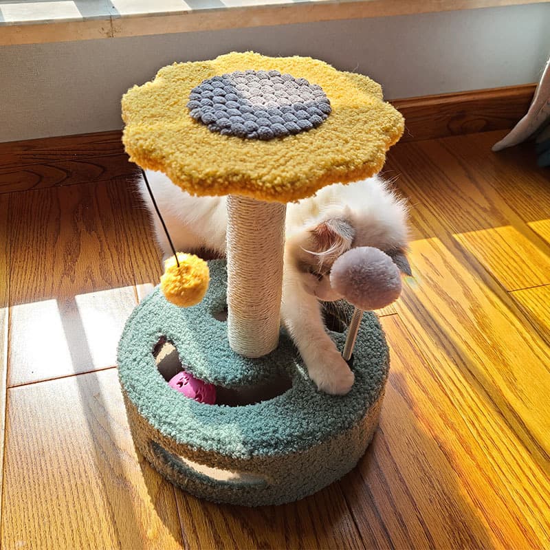 猫 おもちゃ お花畑のくるくるタワー