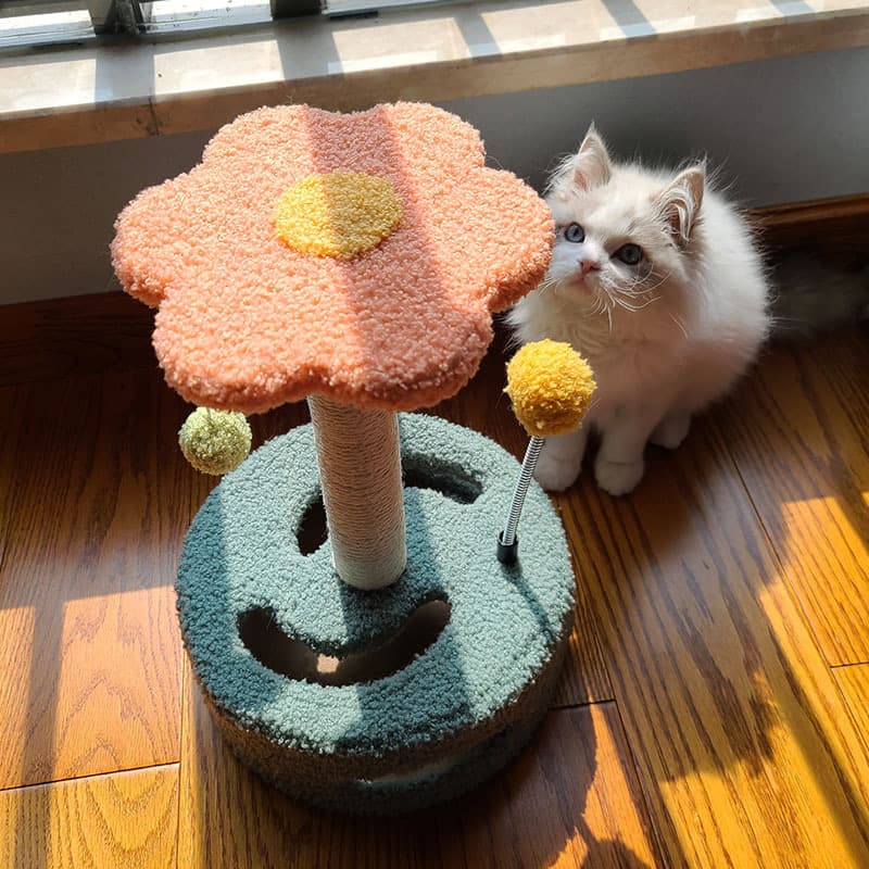猫 おもちゃ お花畑のくるくるタワー